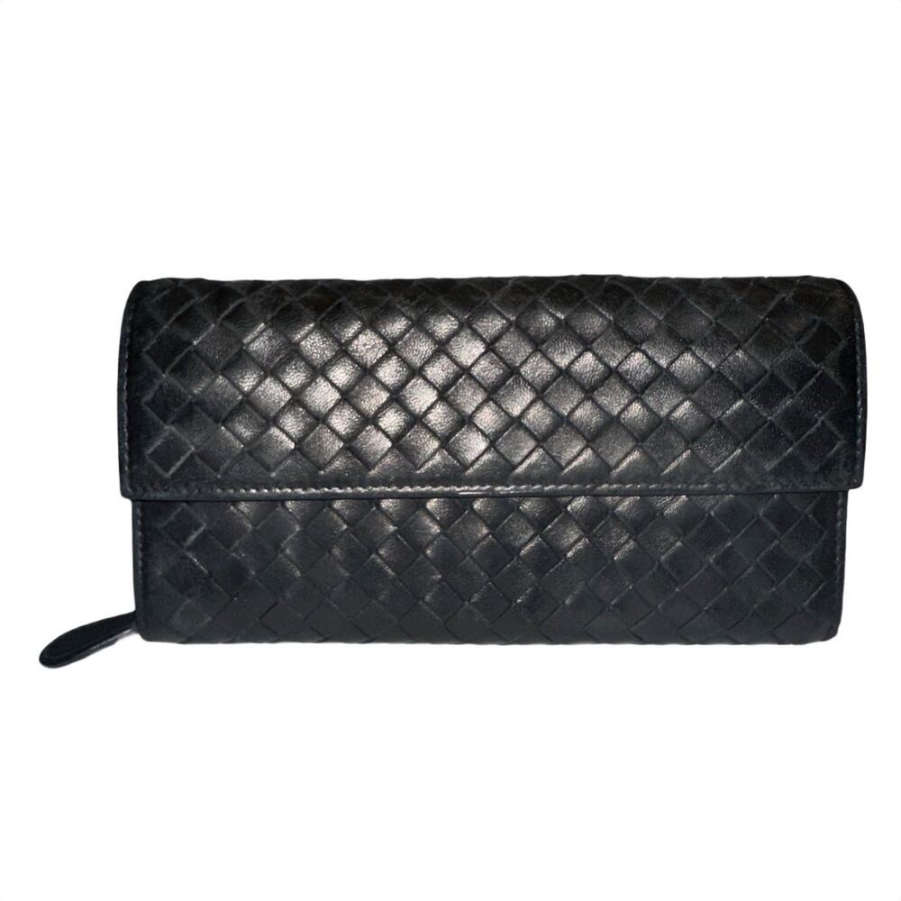 Bottega Veneta Intrecciato Nappa Leather Long Zippered Wallet Black Authentic